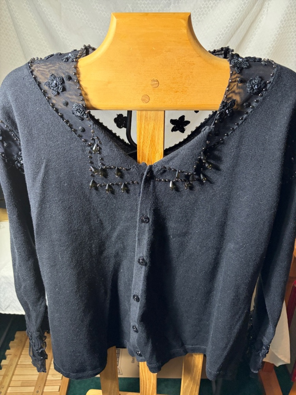 Storybook Knits Black Beaded Embellished Cardigan with sequins bead work